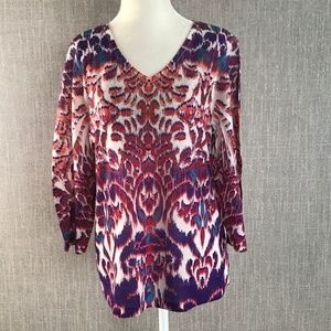 CHICOS Patterned Rhinestone 3/4 Sleeved Blouse